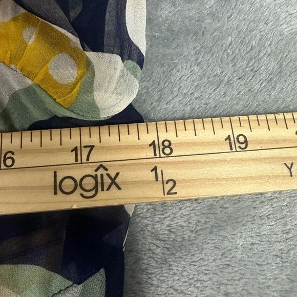 Diane von Furstenberg Ortega Blouse Womens 6 Navy Yellow Silk Floral Excellent - Picture 8 of 9